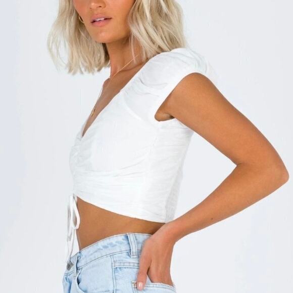 Princess Polly Darshan Cropped Cinched White Milkmaid Top Size 0 - Picture 5 of 14